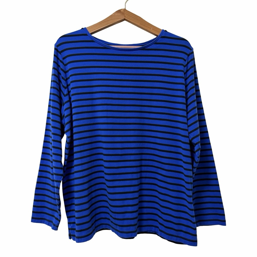 LRL Ralph Lauren Womens Stripe Knit Long Sleeve Top Size 2X Blue Everyday Casual